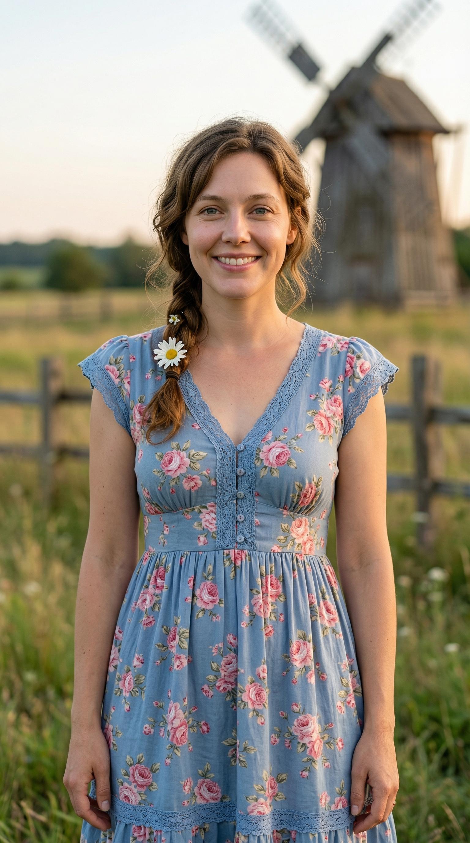 Cottagecore Dress Floral Print V Neck Lace