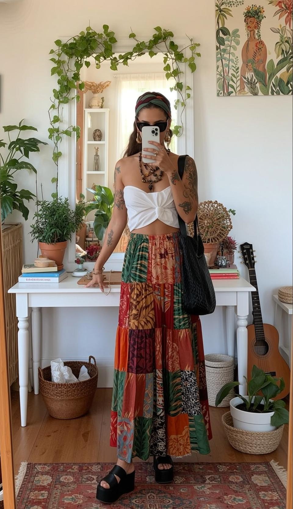 Bohemian Room Mirror Selfie Tropical Skirt reference photo