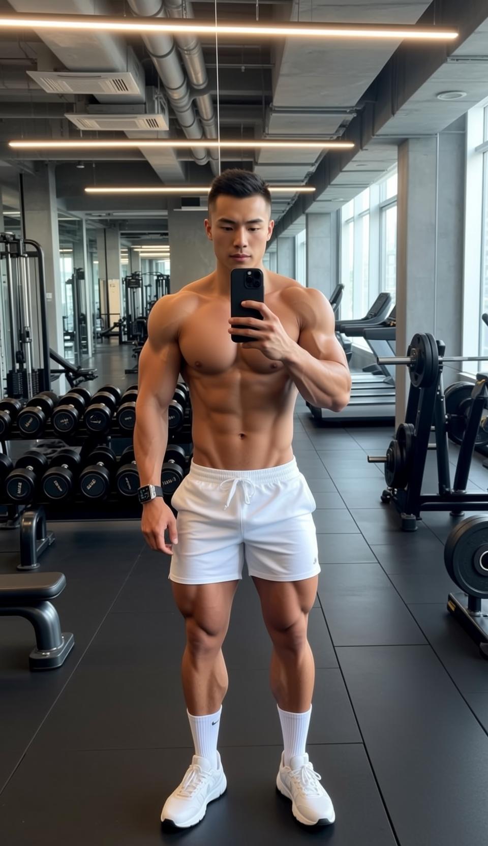 Muscular Asian Short Black Hair Tan Skin reference photo