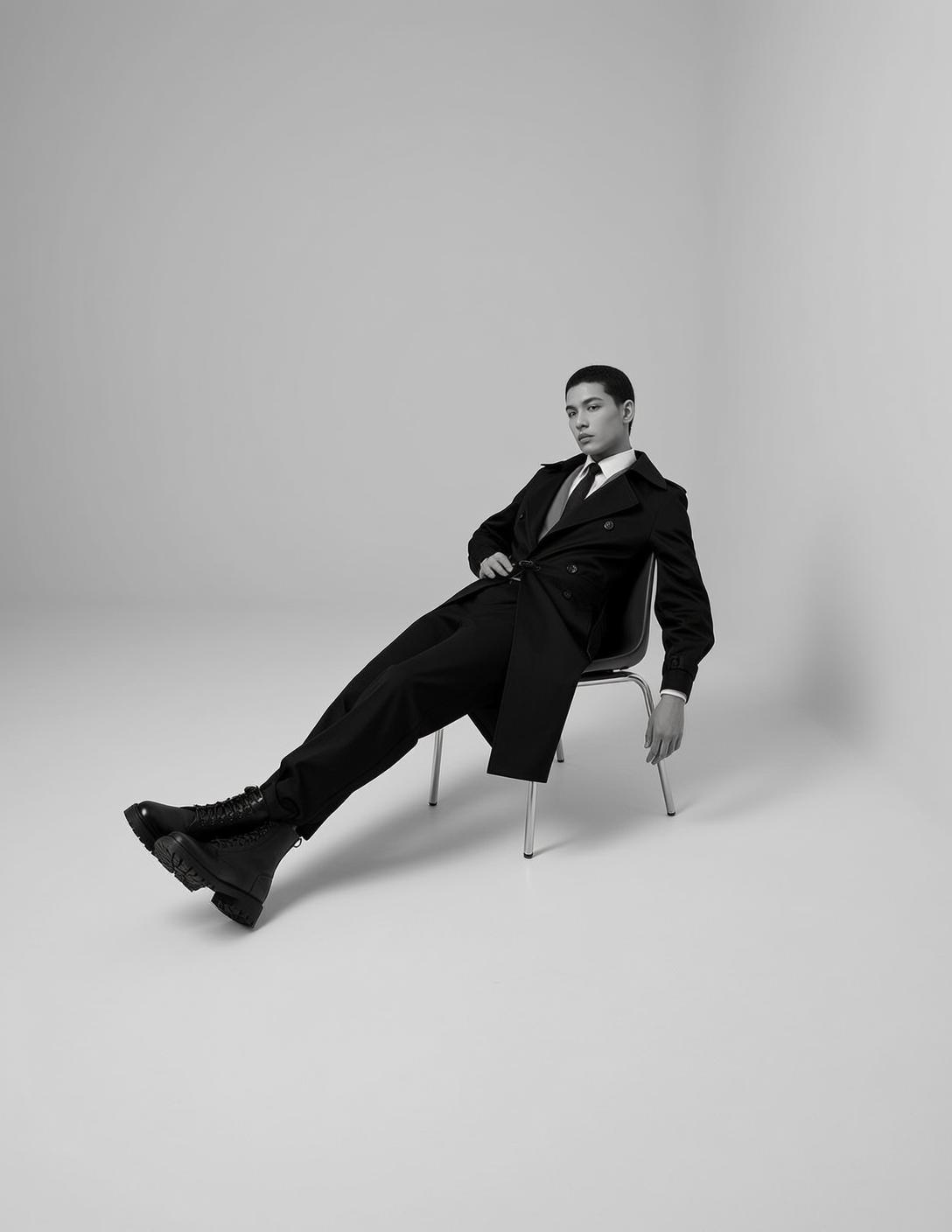 Black And White Full Shot Photorealistic Image Captures Young Person reference photo