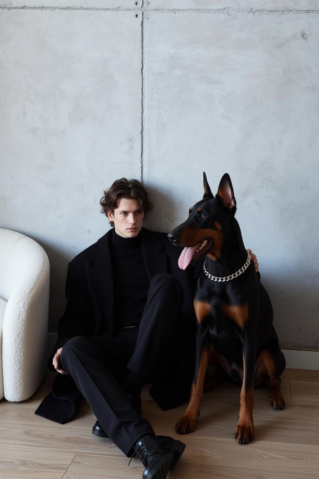 Black Turtleneck Doberman Lounge Look reference photo