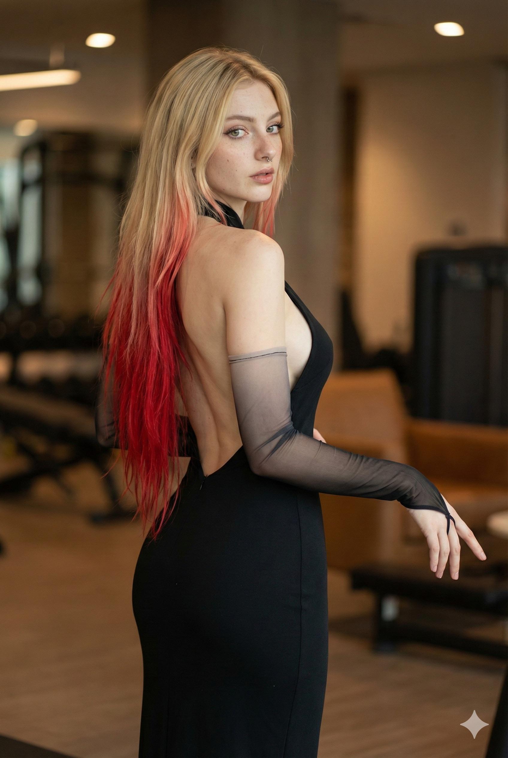 Realistic Gym Fashion Portrait Back View