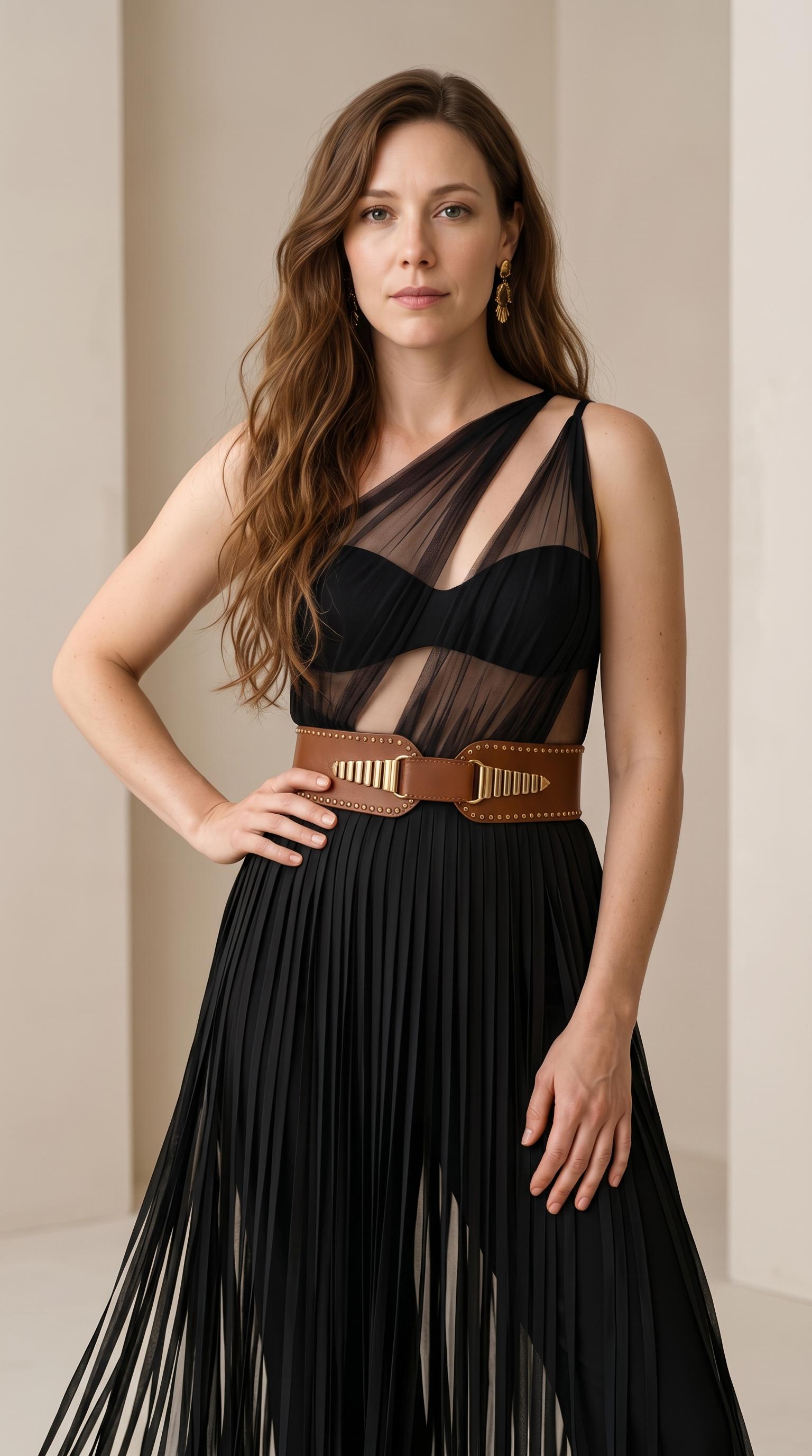 Fashion Editorial Portrait Black Asymmetrical Dress Minimalist Interior
