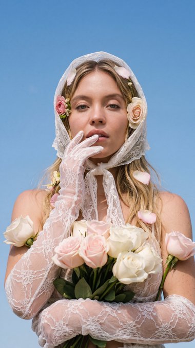 Sadie Sink Inspired Lace Gloves Roses Low Angle