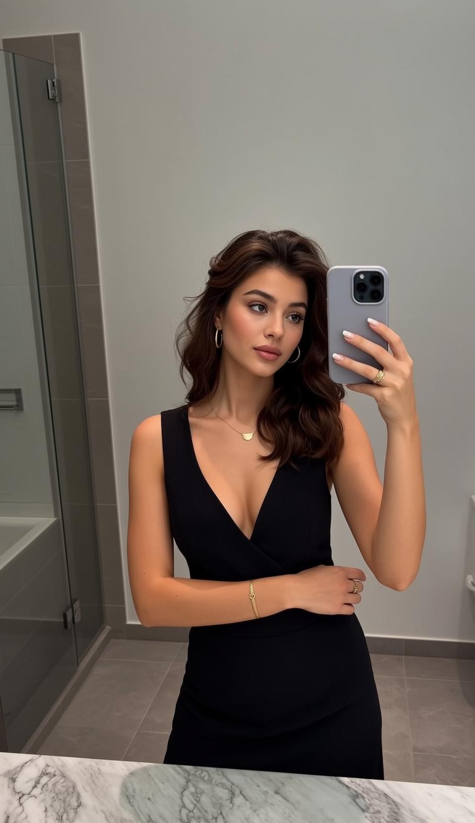 Explore Stands Bathroom Taking Selfie Mirror She reference photo