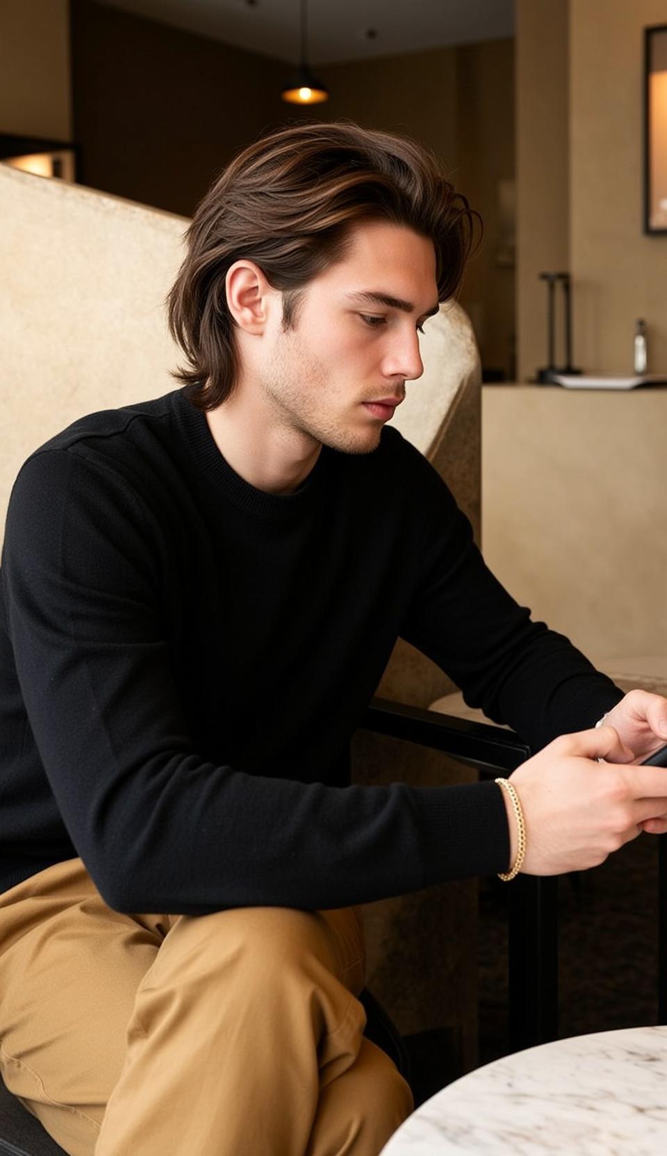 Young Medium-length Brown Hair Light Skin Wavy reference photo