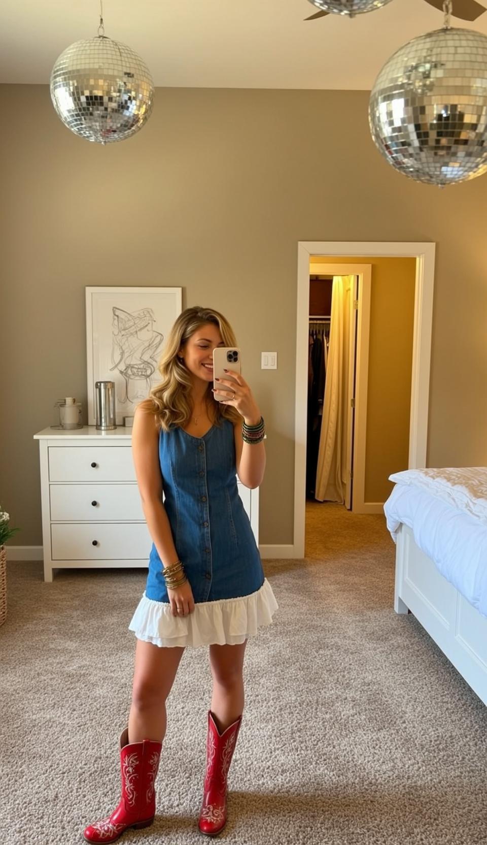 Denim Dress Bedroom Selfie reference photo