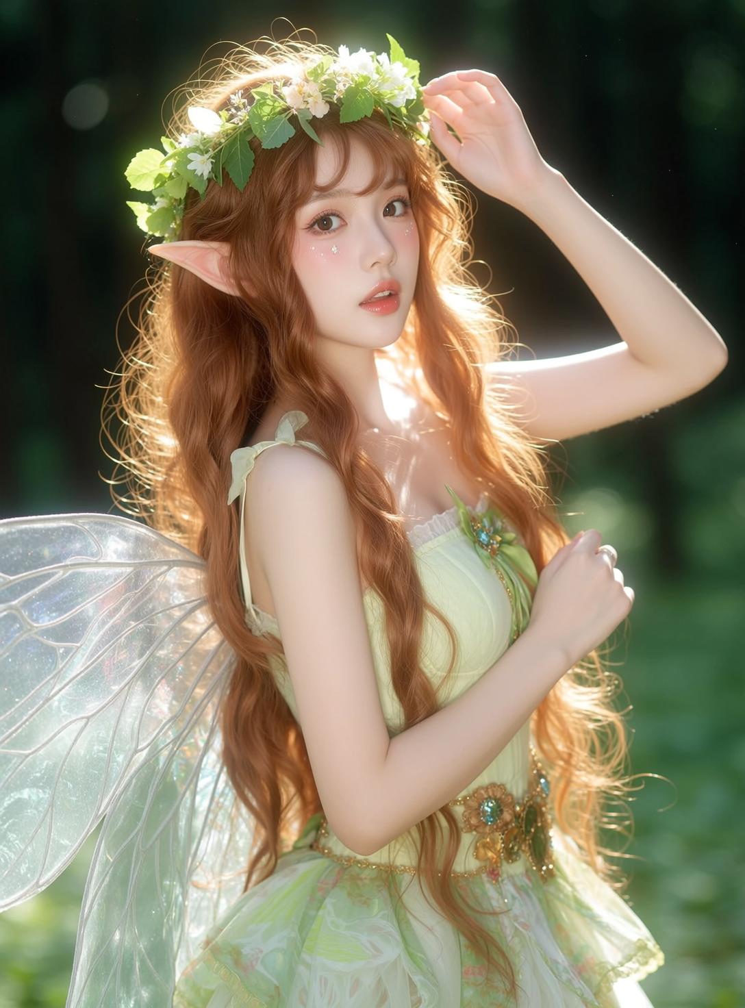 Fairycore Young Pointed Ears Long Wavy Auburn reference photo