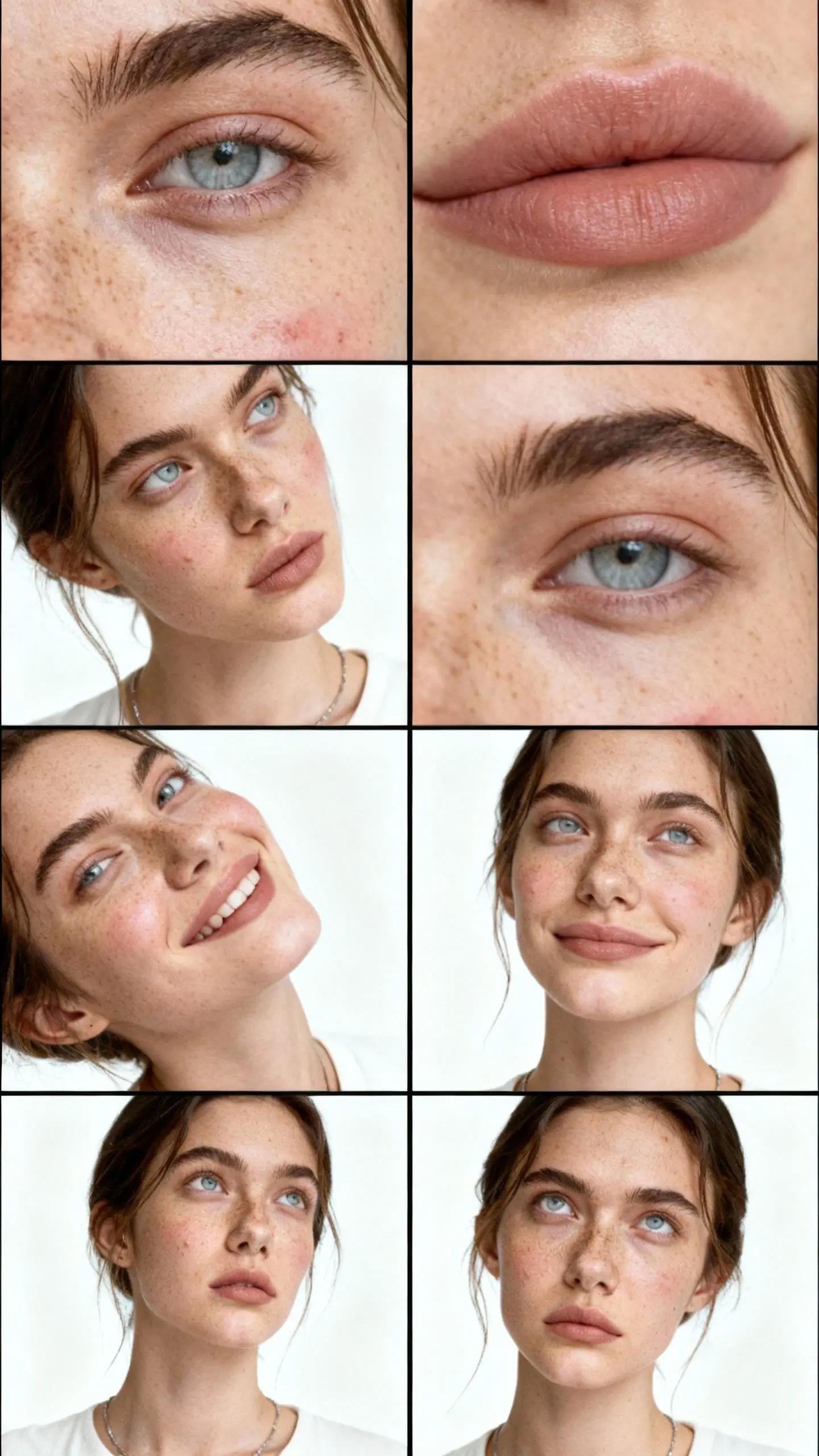 Freckled Face Grid Portraits White Background Close Ups
