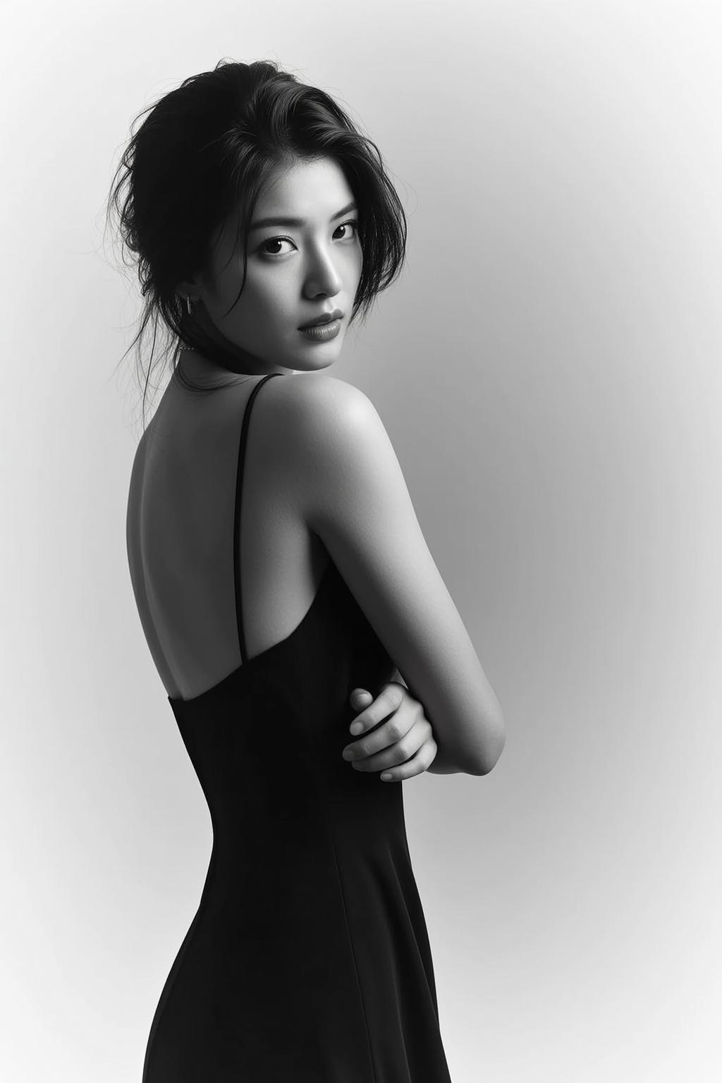 Monochrome Slip Dress Over Shoulder reference photo