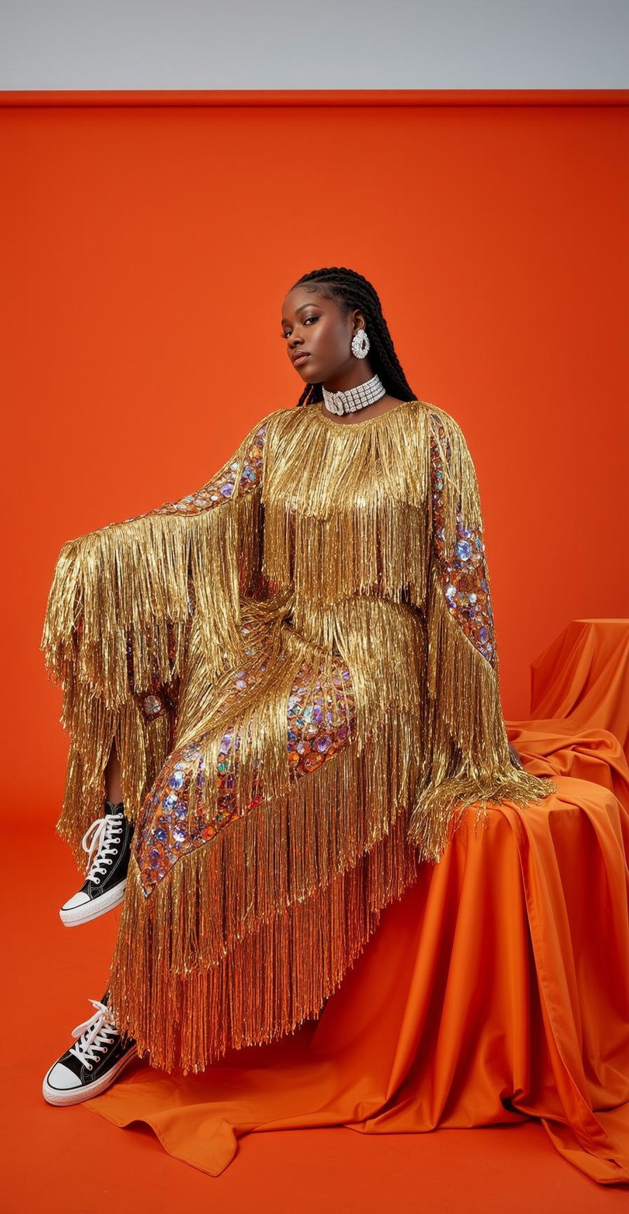 Creative Young Black Braided Dark Gold Sequined reference photo