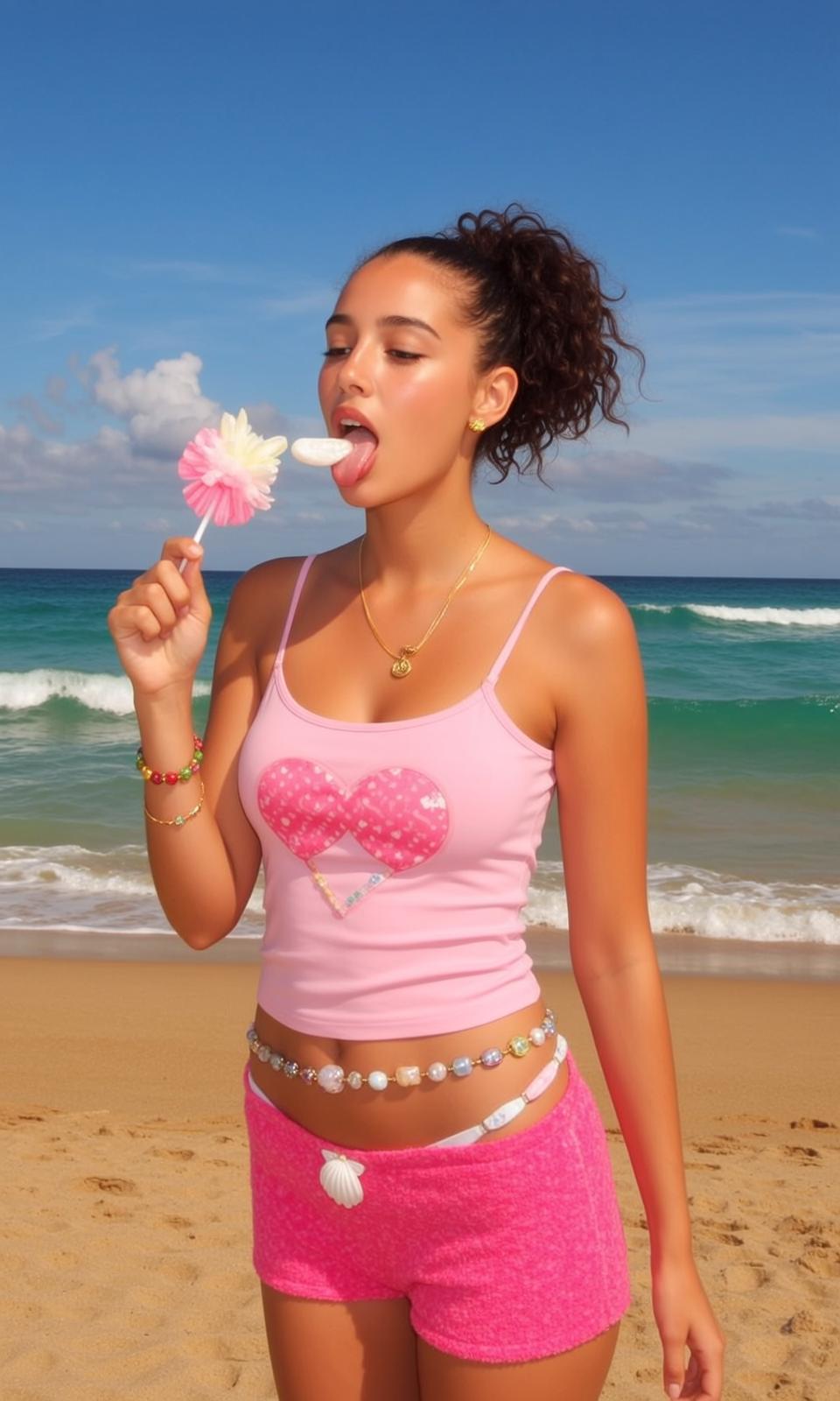 Y2k Young Curly Dark Brown Ponytail Tan reference photo