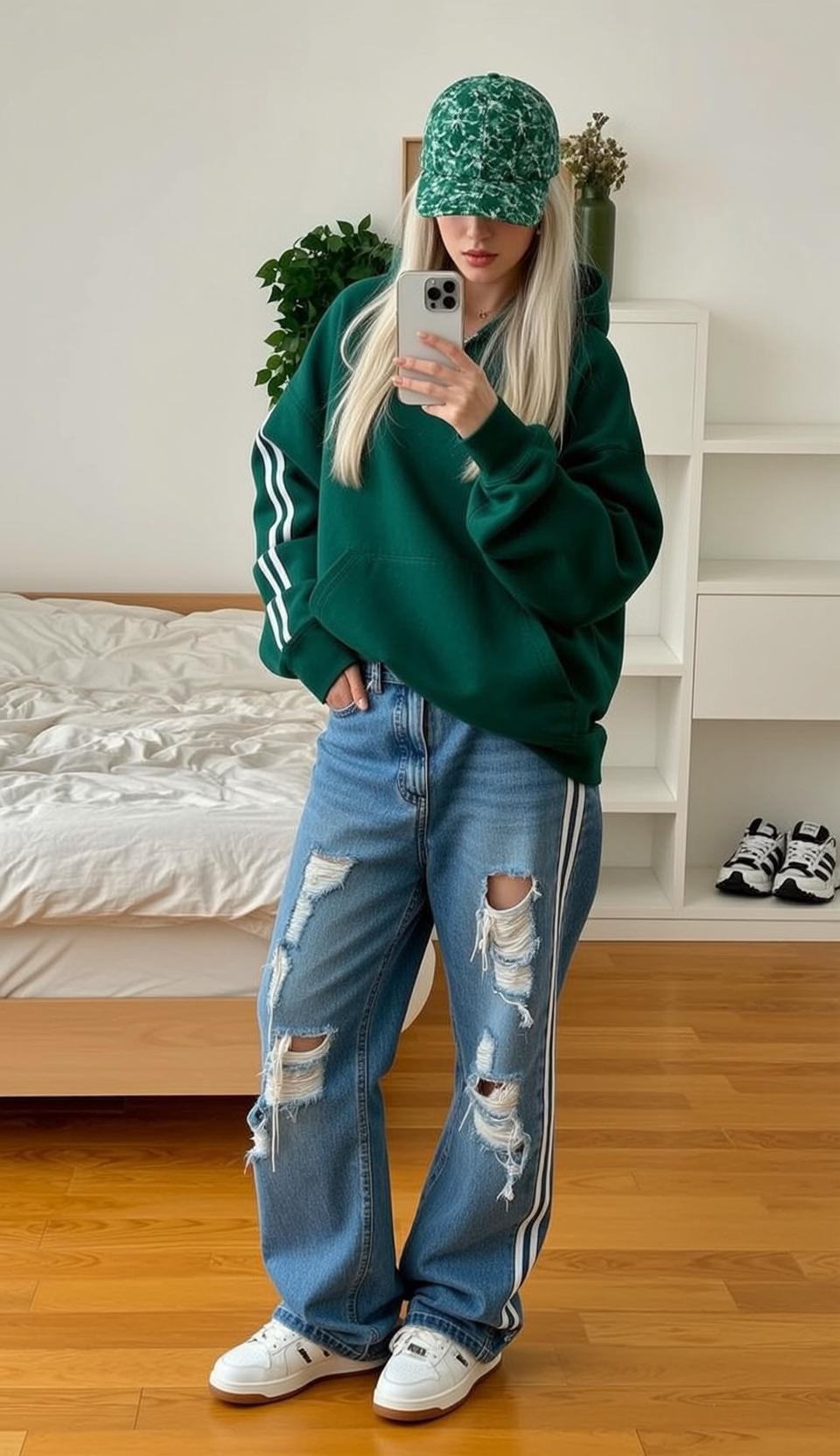 Green Hoodie Bedroom Selfie reference photo