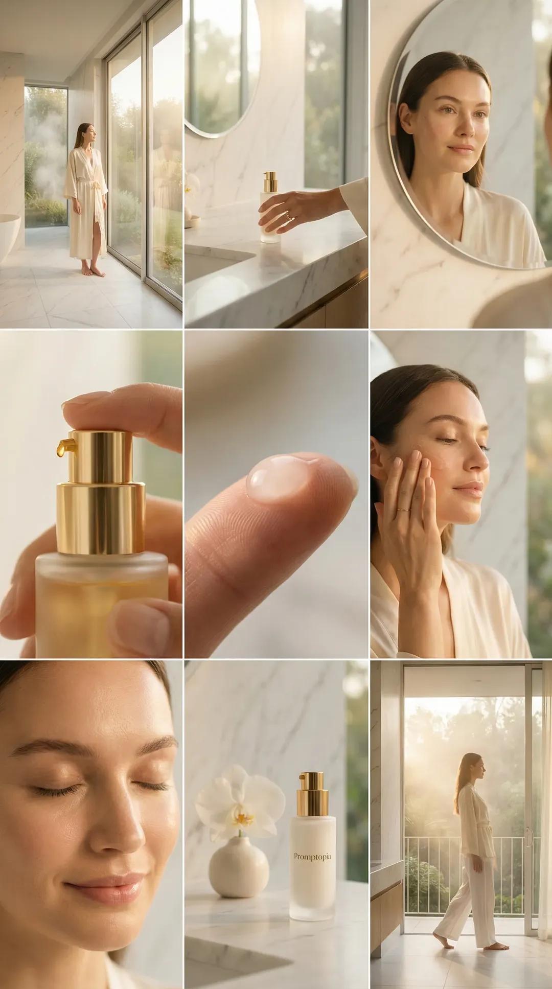 Realistic Woman Bathroom Skincare Collage