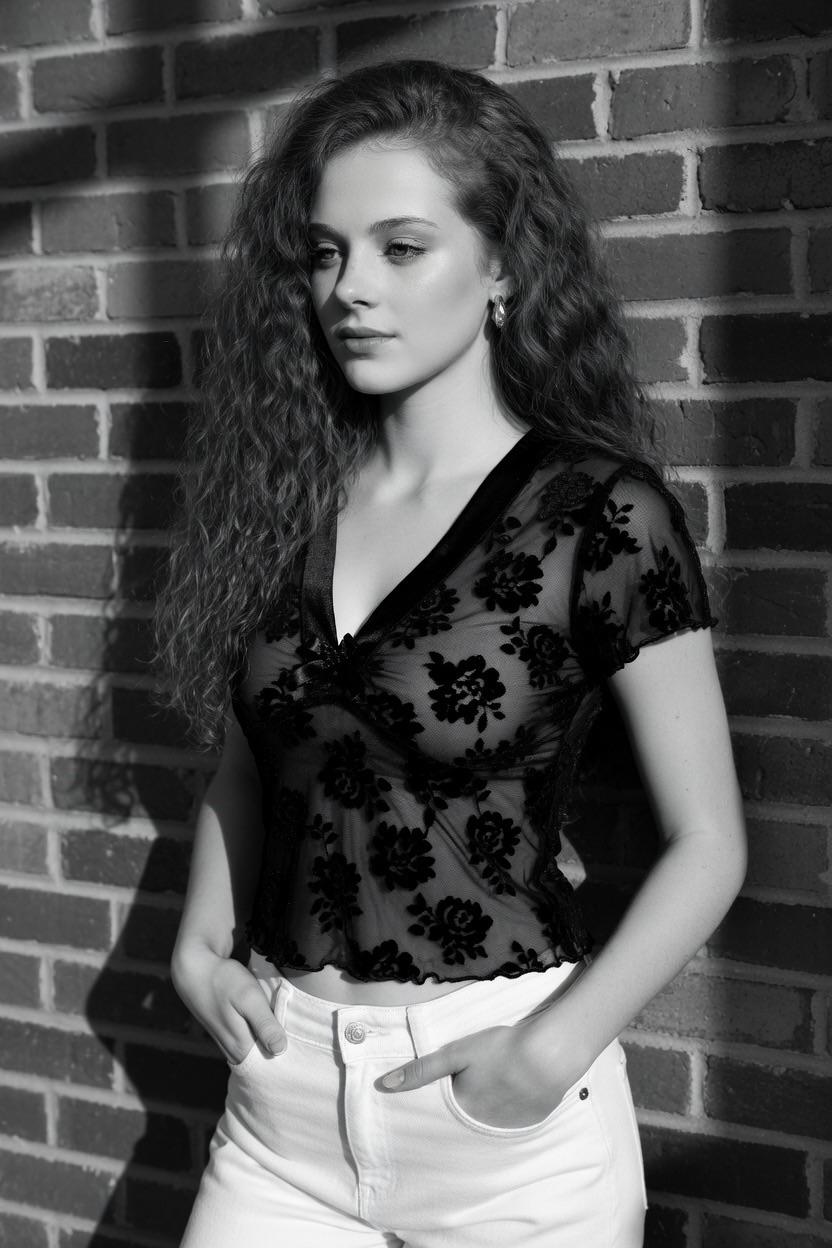 Sheer Black Burnout Floral Mesh Short Sleeve By Rustic Brick reference photo