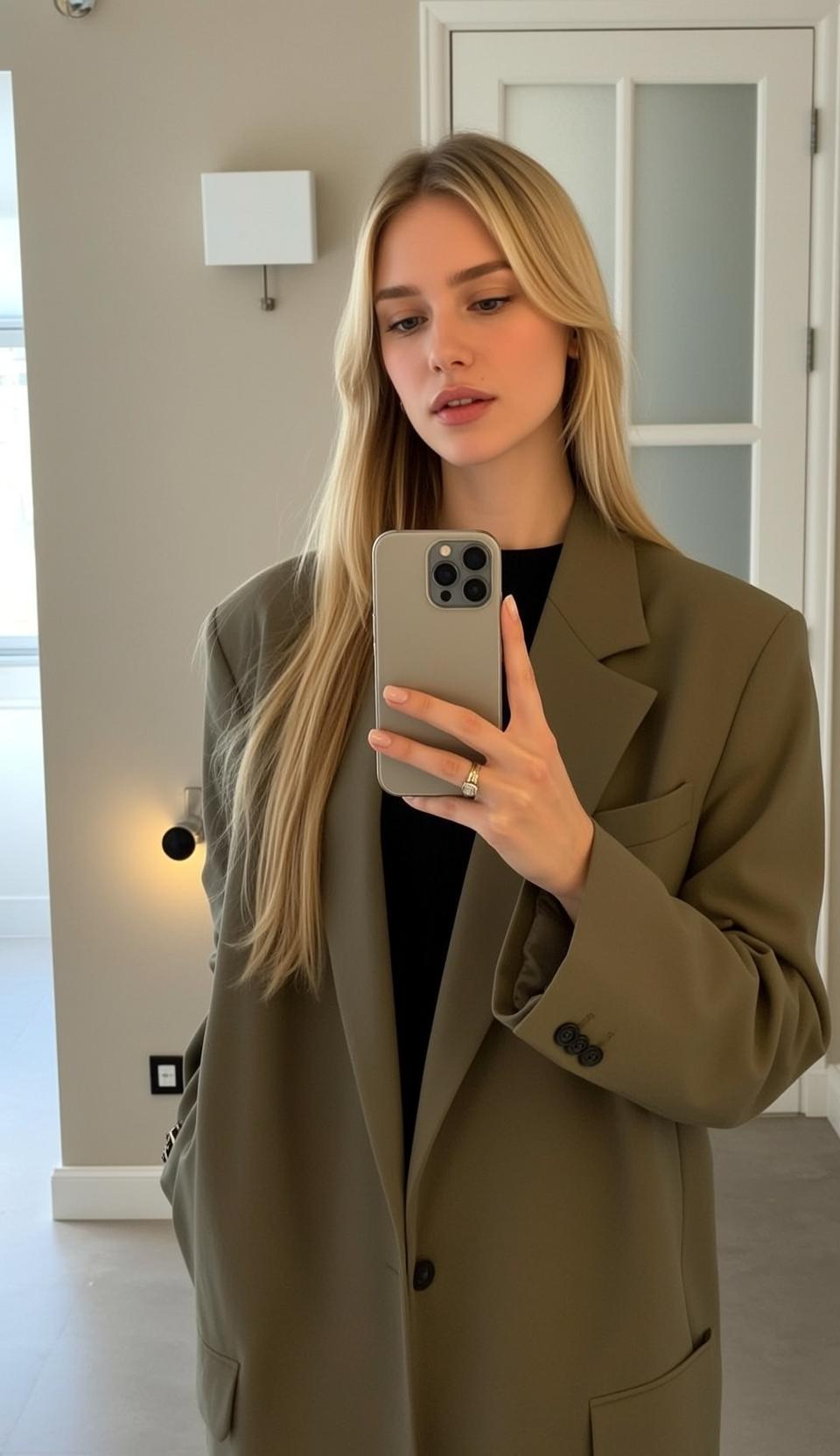 Olive Blazer Mirror Selfie reference photo
