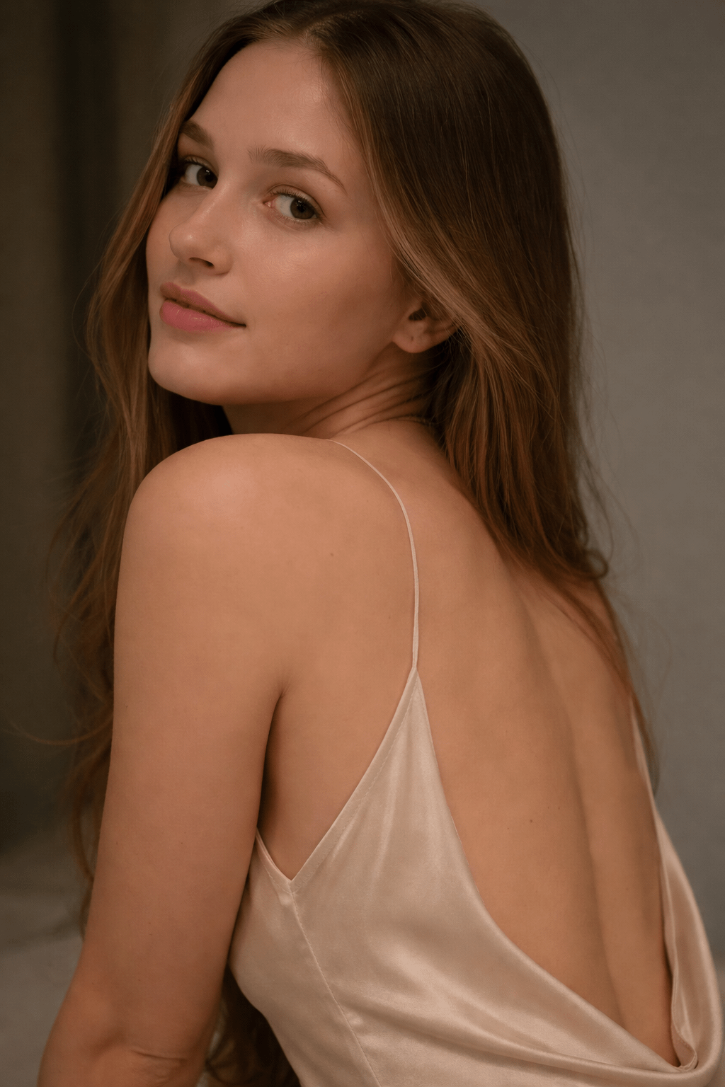 Champagne Silk Slip Dress Low Angle Close Up