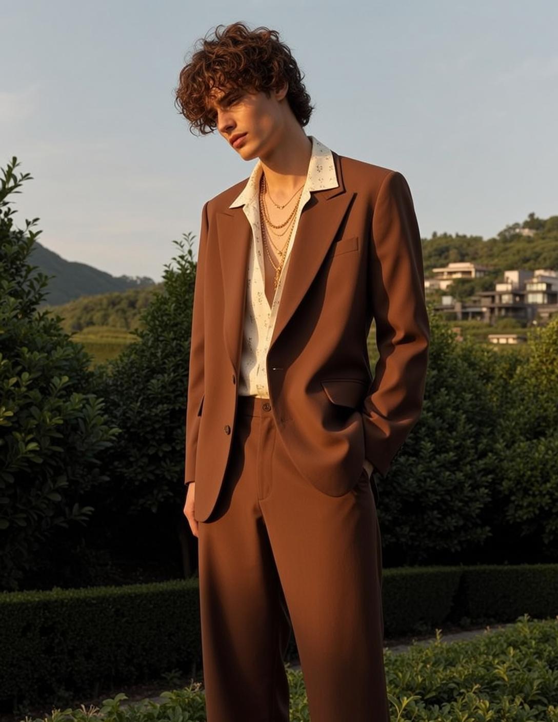 Brown Suit Garden Editorial Look reference photo