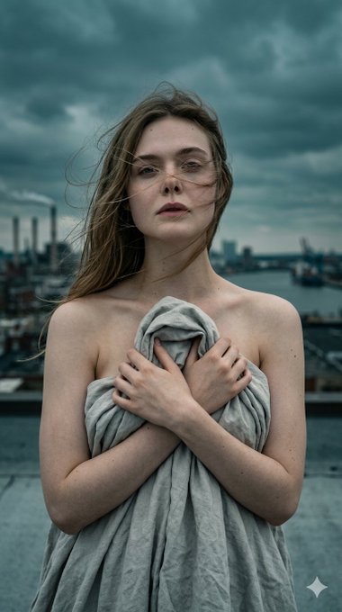 Rooftop Windblown Portrait Grey Fabric Chest