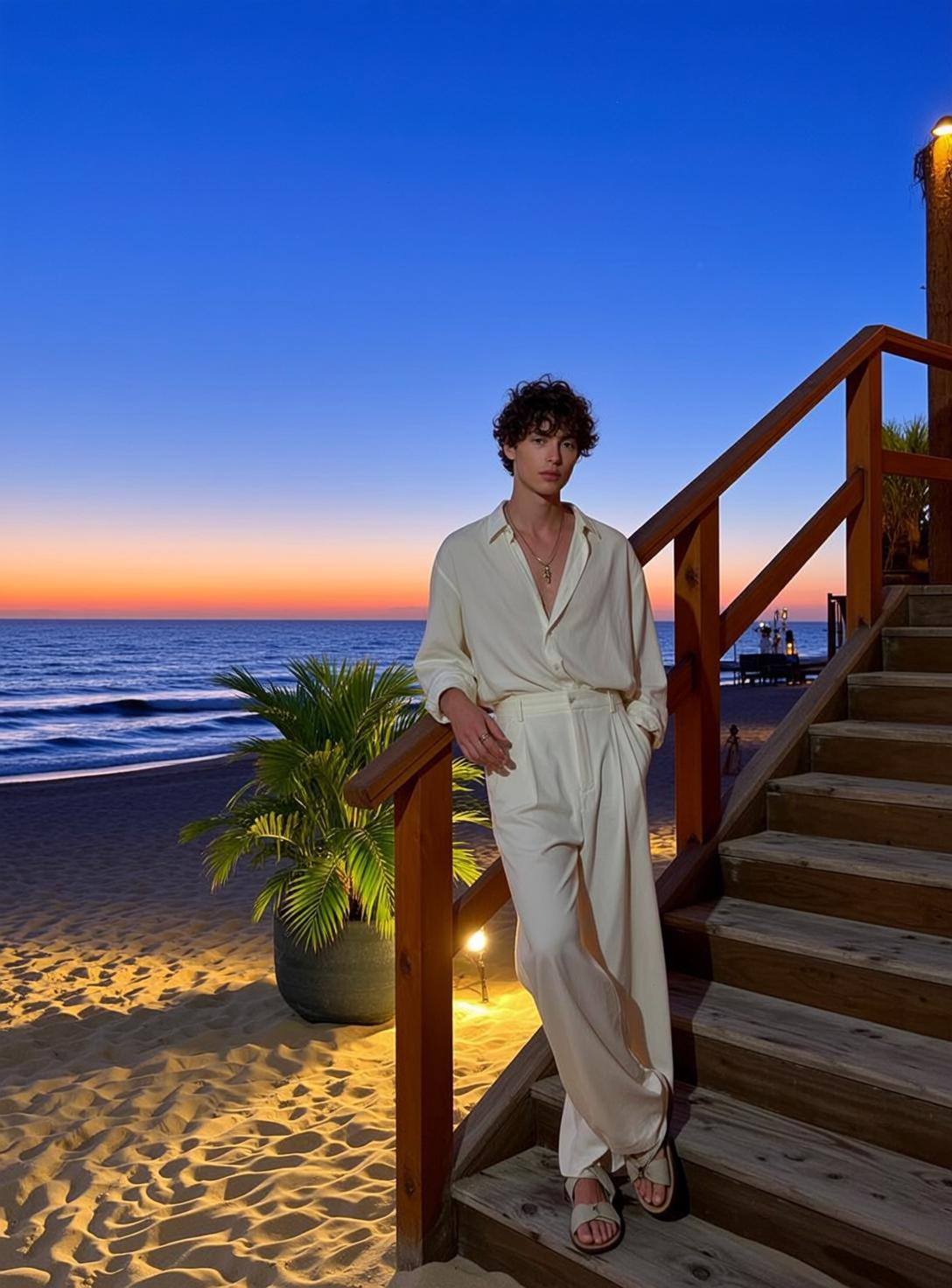 White Linen Beach Sunset Look reference photo