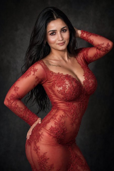 Red Lace Dress Studio Portrait Soft Lighting