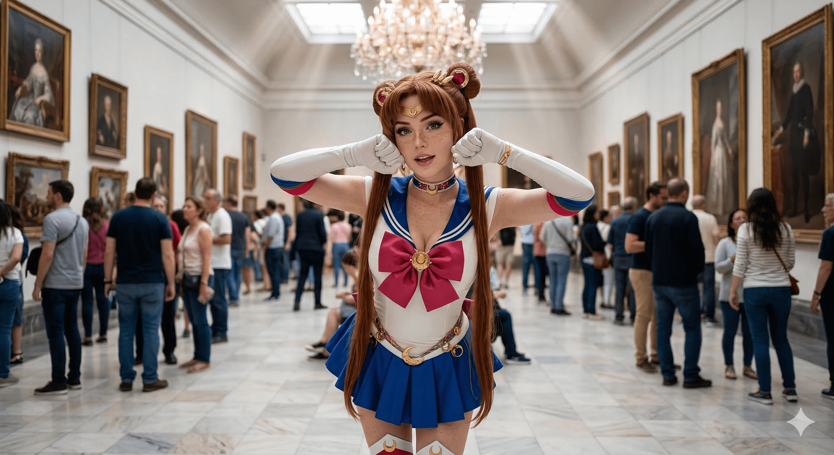 Sailor Moon Cosplayer Art Museum Gallery Playful Pose reference photo
