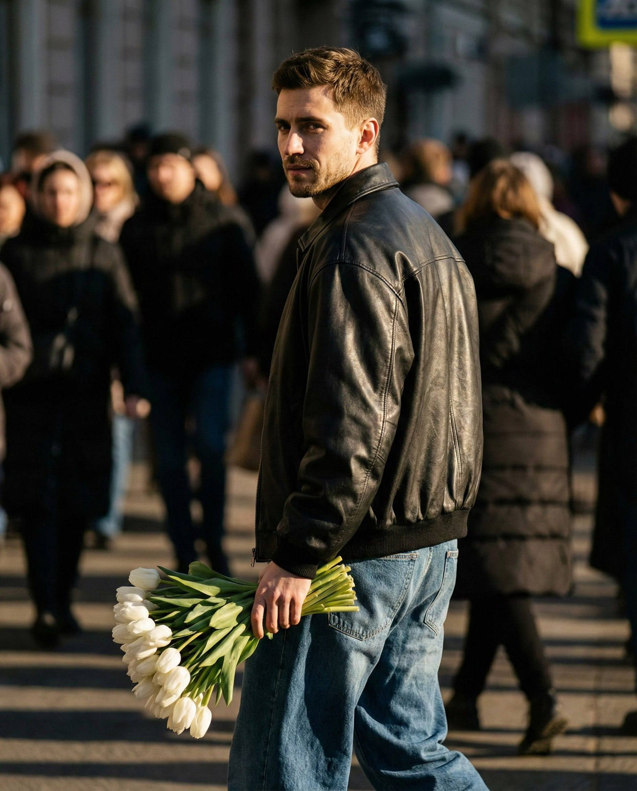 Man Profile Tulip Crowd Harsh Light