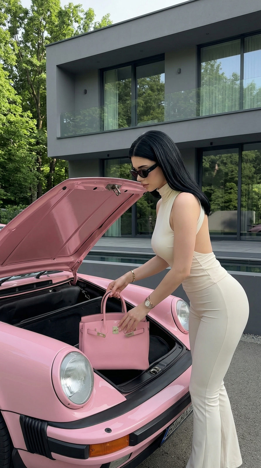 Black White Knit Car Pose