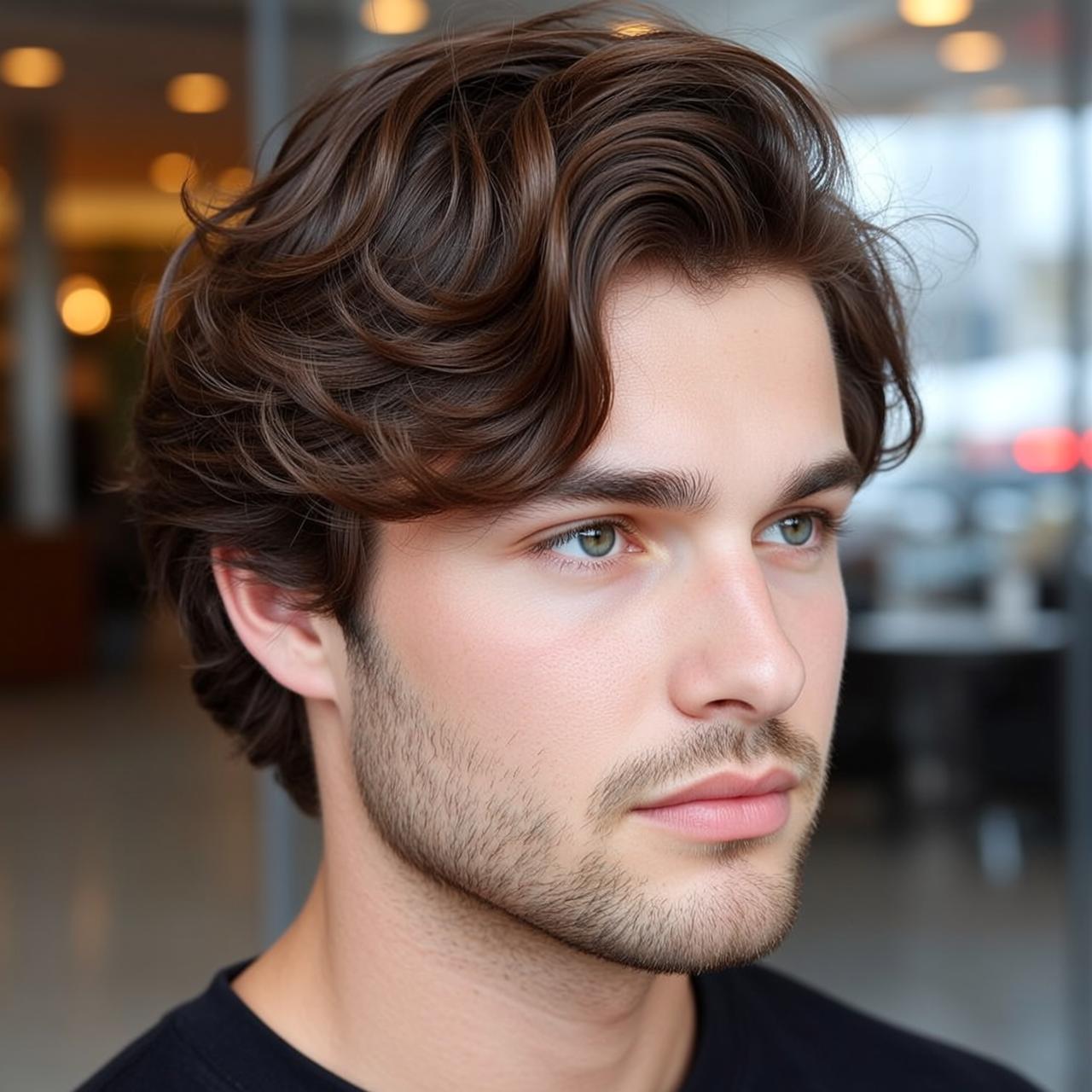 Young Wavy Brown Hair Fair Skin Black reference photo