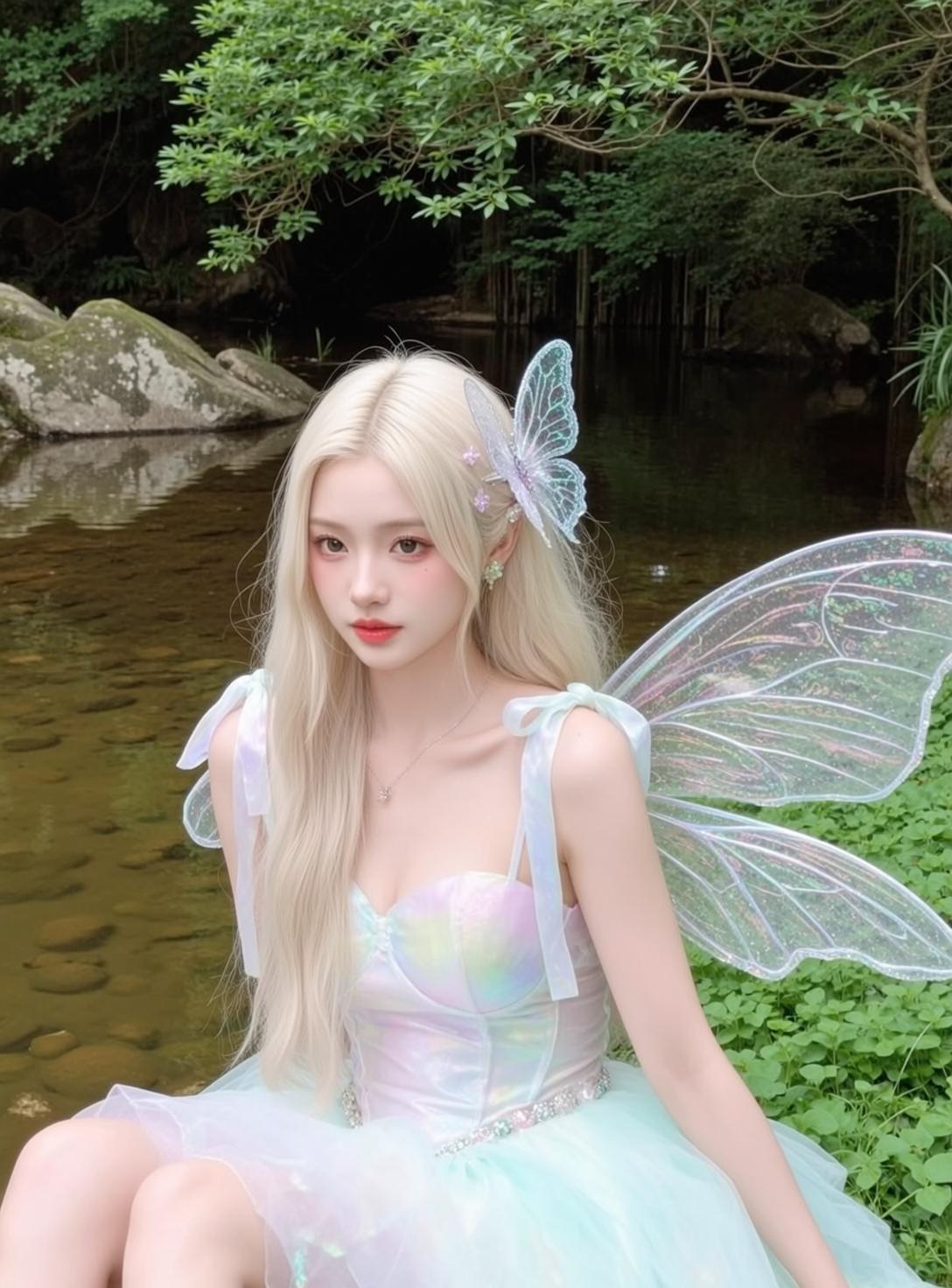 Fairycore Young Long Straight Blonde Fair Iridescent reference photo
