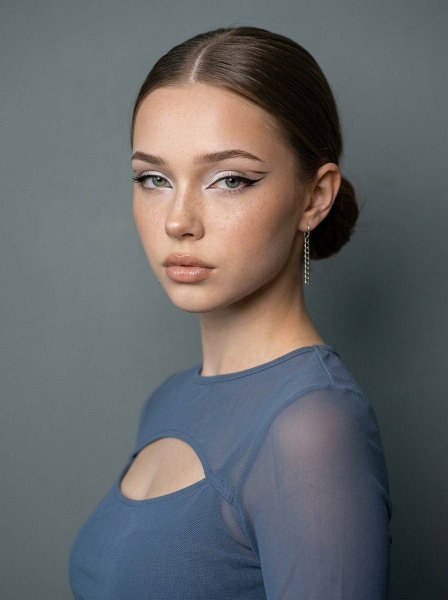 Realistic Waist Up Portrait Dusty Blue Top