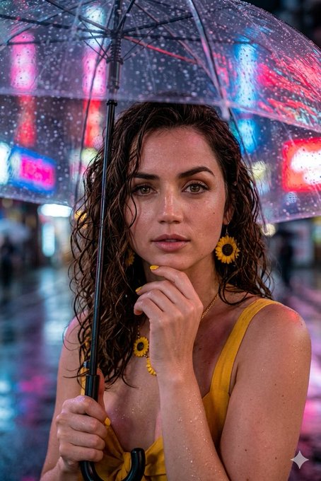 Yellow Top Clear Umbrella Neon City Night