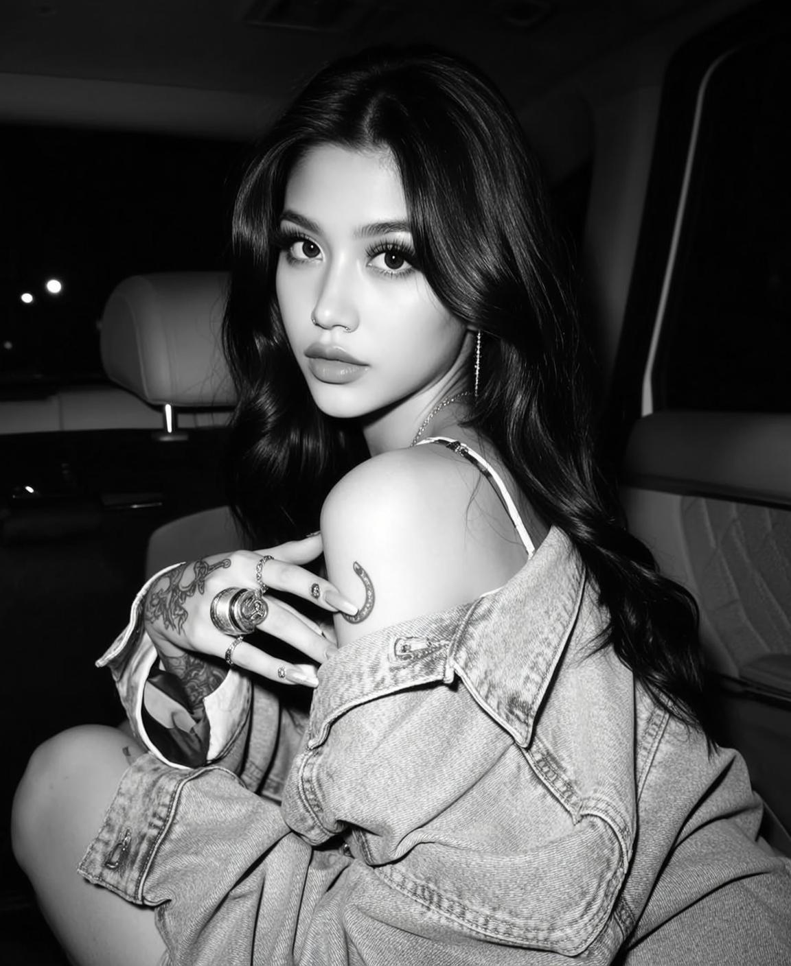 Sultry In Car Interior Black And White reference photo