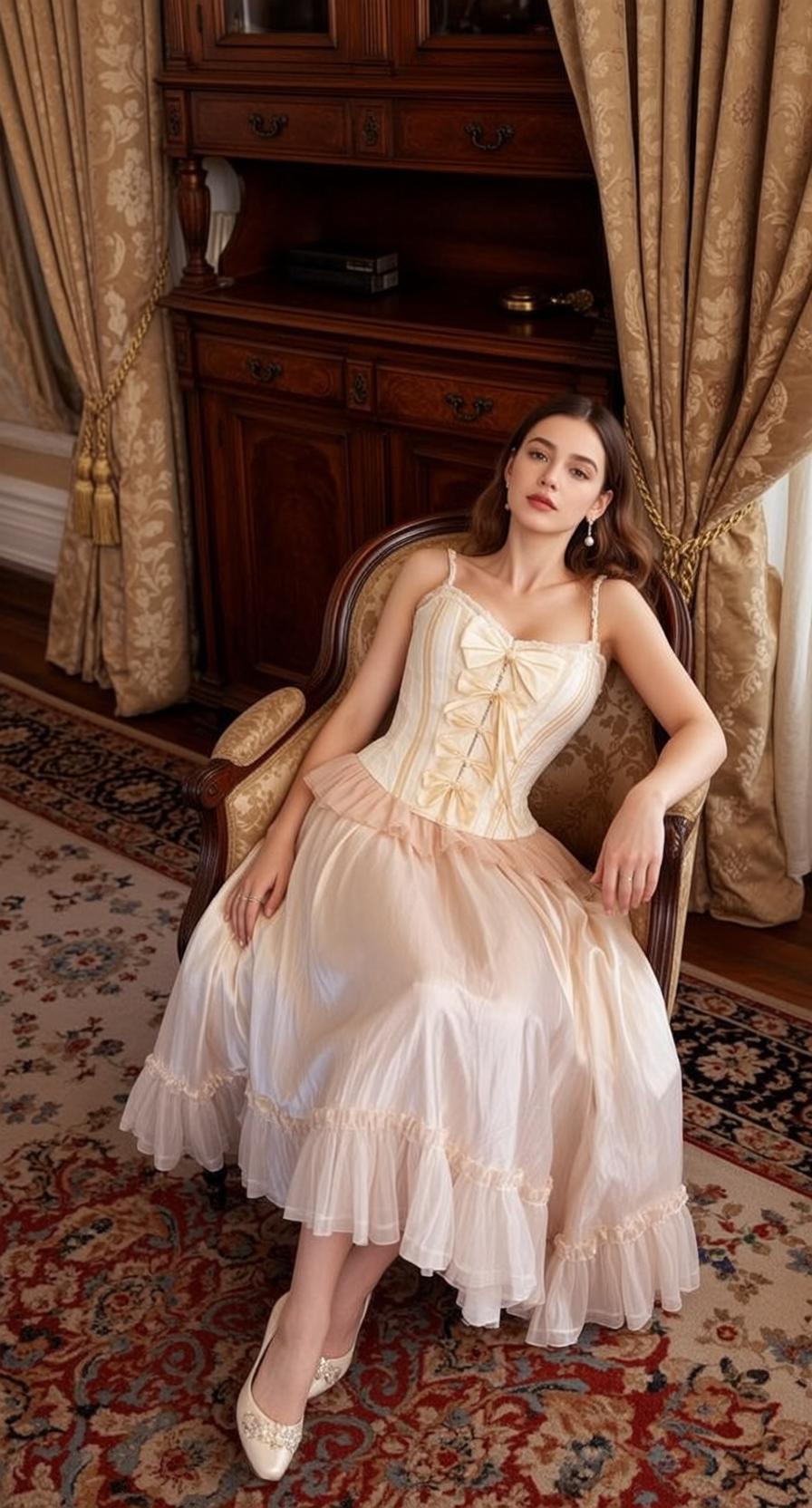 Ivory Corset Armchair Pose reference photo