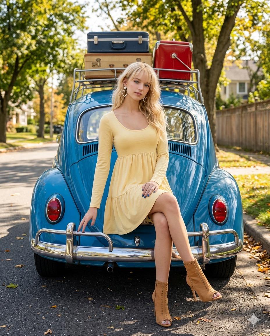 Long Sleeve Light Yellow Babydoll Dress Scoop In Rear Chrome reference photo
