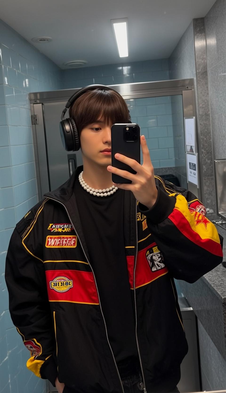 Racing Jacket Bathroom Selfie reference photo