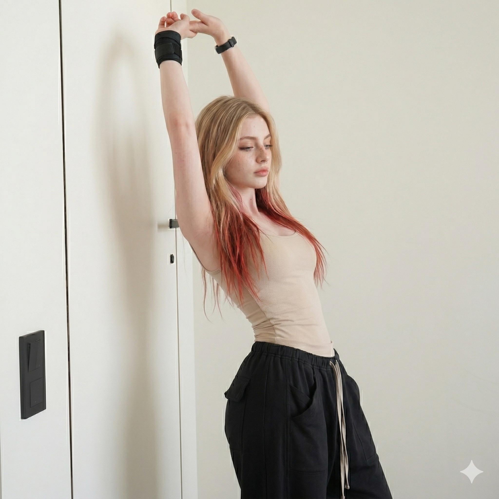 Soft Morning Light Elegant Stretch Pose White Room