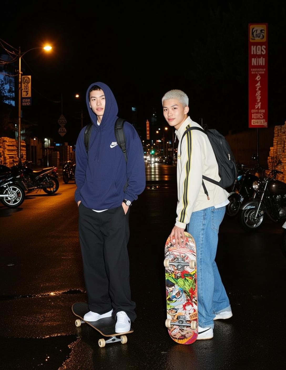 Night Skateboard Streetwear Duo reference photo