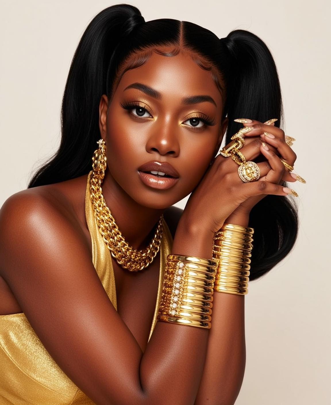 Gold Halter Dress Studio Portrait reference photo