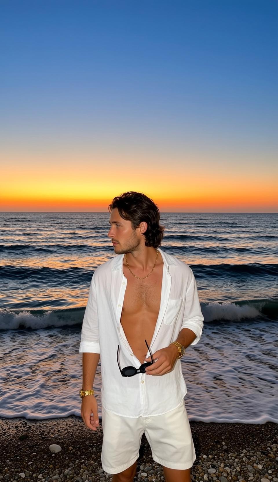 White Linen Shirt Sunset Beach reference photo