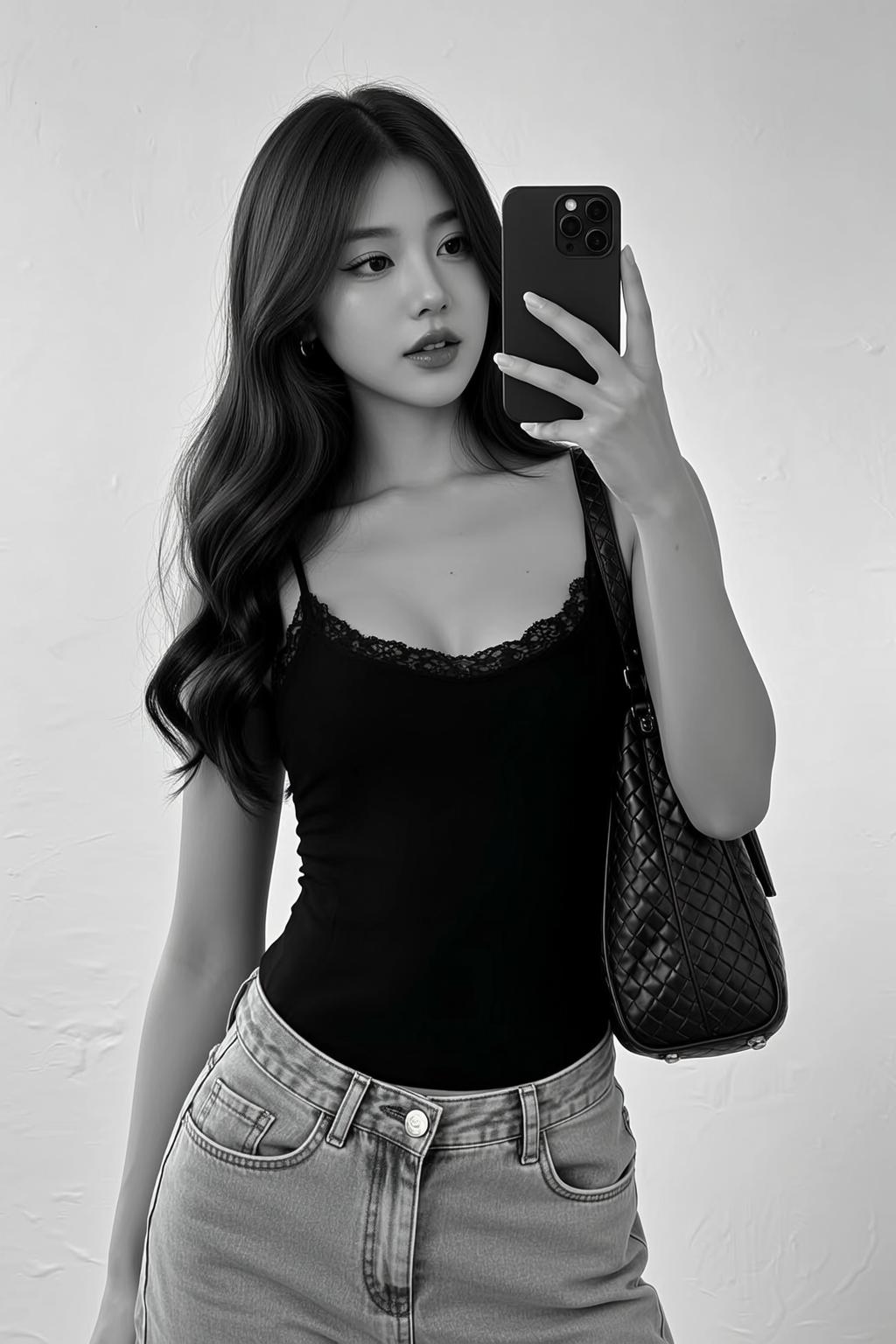 Black Lace Trimmed Camisole In Indoors Textured reference photo