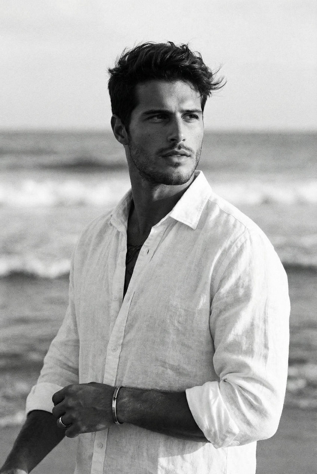 Ocean Shoreline White Linen Shirt Timeless Elegance