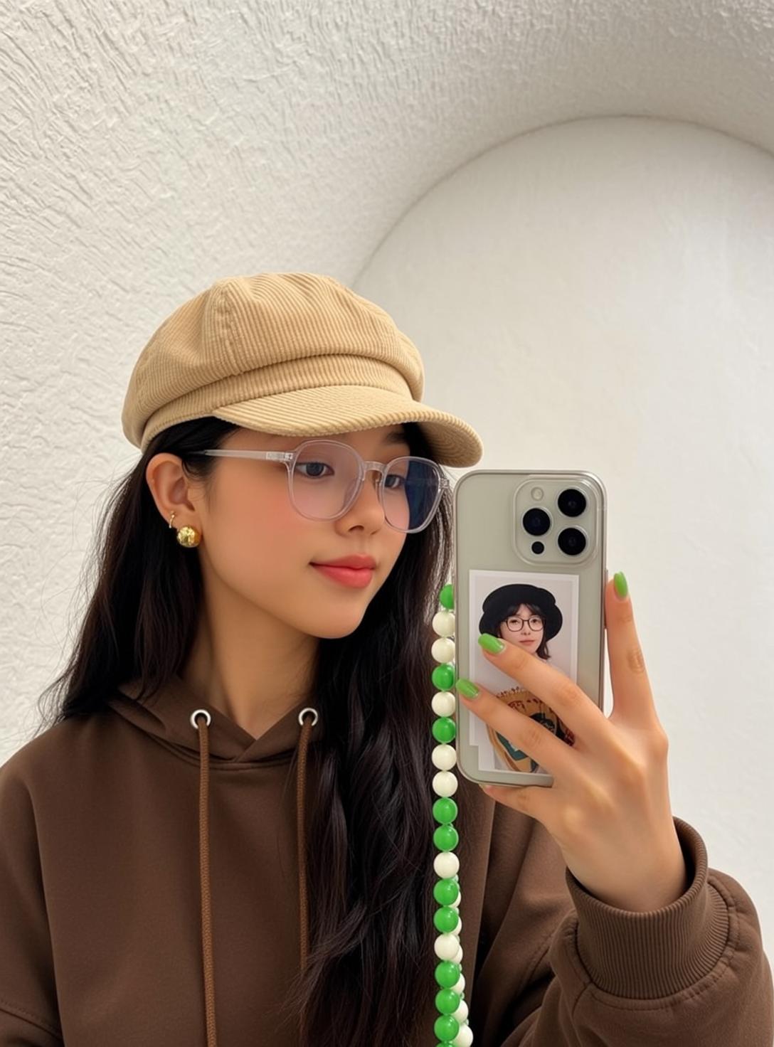 Newsboy Cap Glasses Selfie reference photo