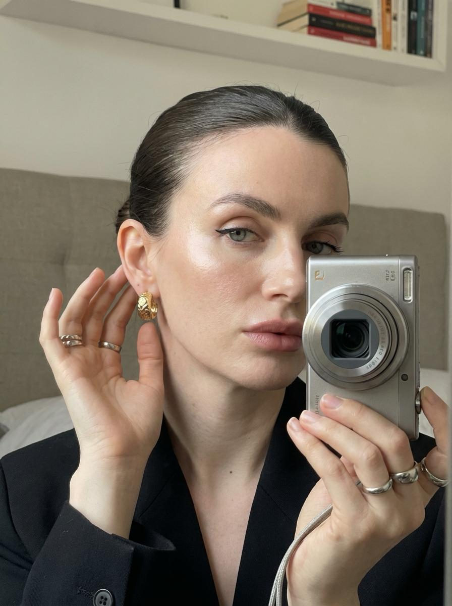 Realistic Woman Selfie Mirror Interior Portrait
