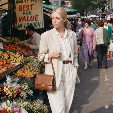 Cream Linen Suit Outdoor Market Shallow Depth