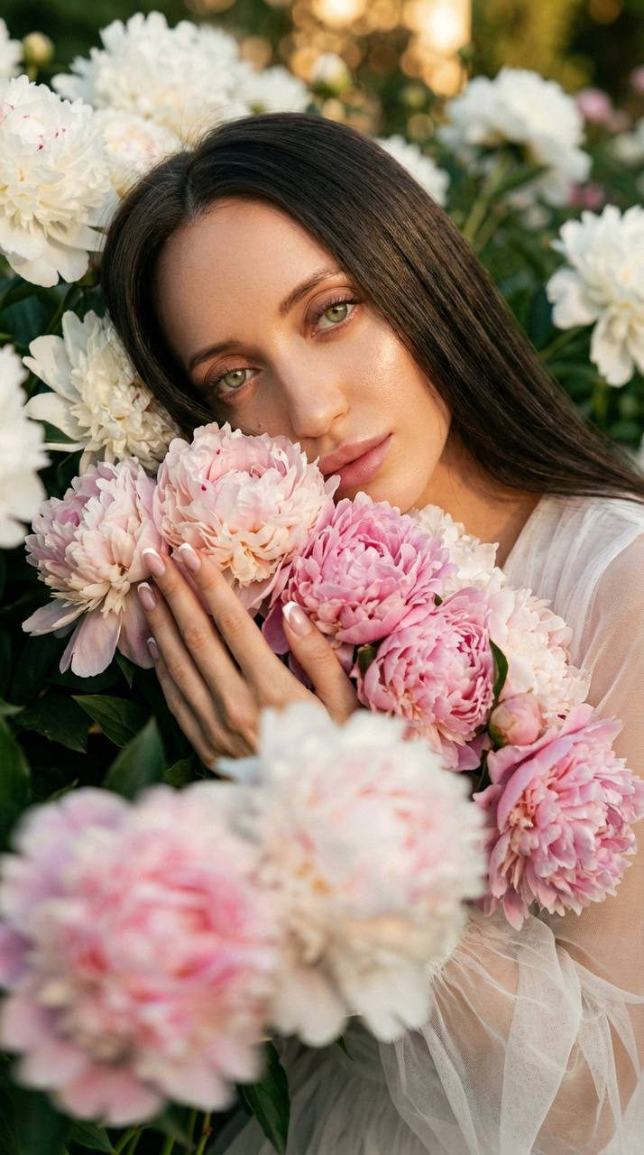 Peony Girl Close Up Cinematic Grain