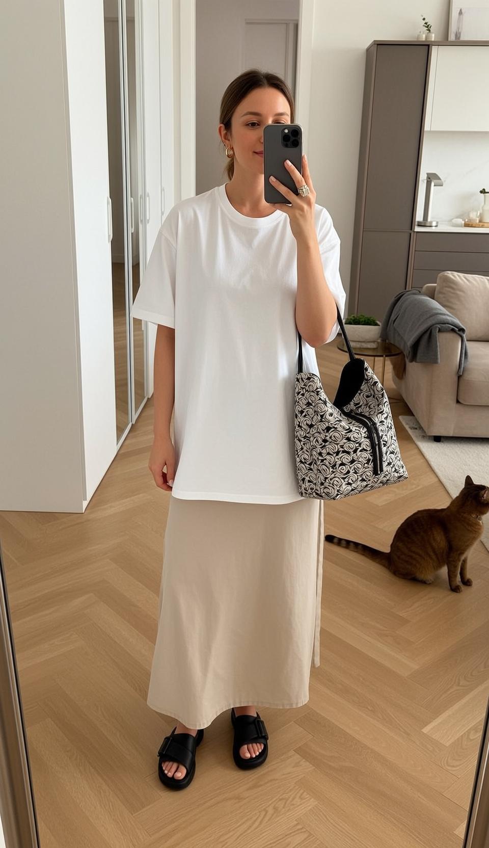 Oversized White Tee and Long Skirt reference photo