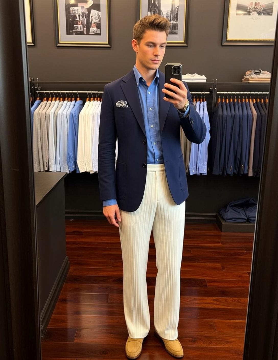 Young Short Brown Styled Fair Blue Button-down reference photo