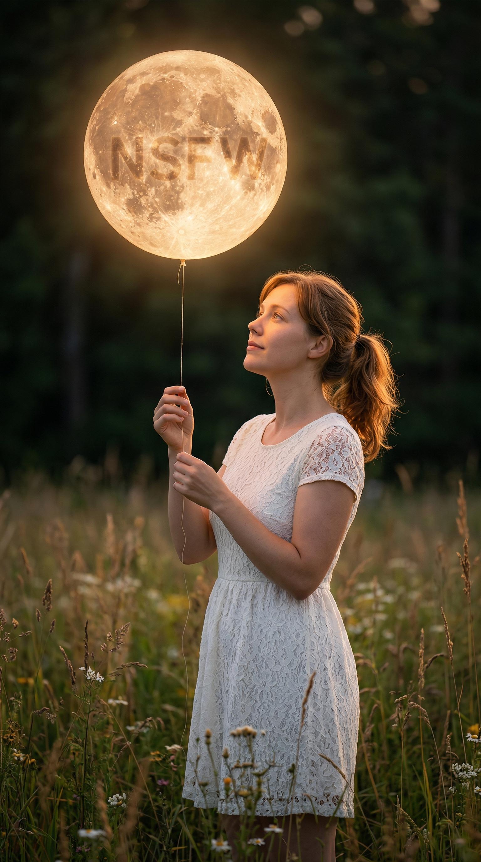 Sunset Woman Holding Glowing Moon Orb Natural Setting