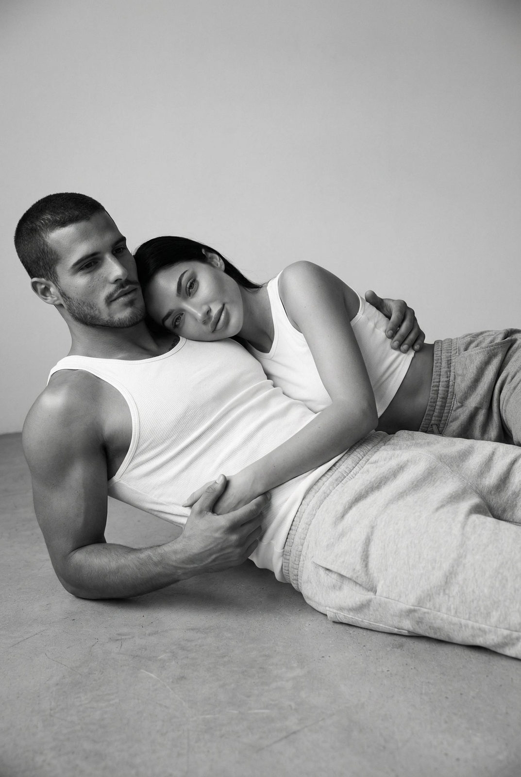 Couple Floor Studio Black White Realistic